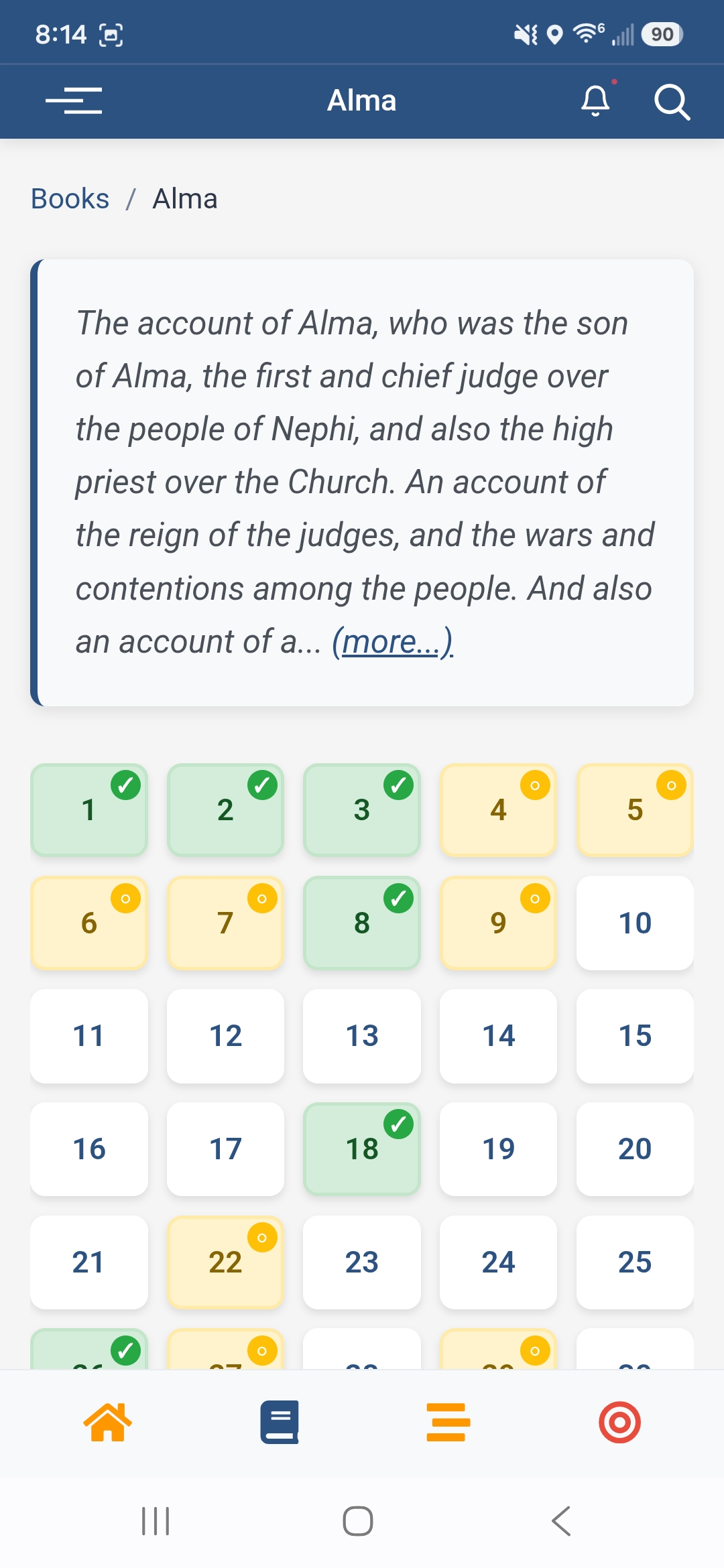 MyBOM chapter reading progress grid